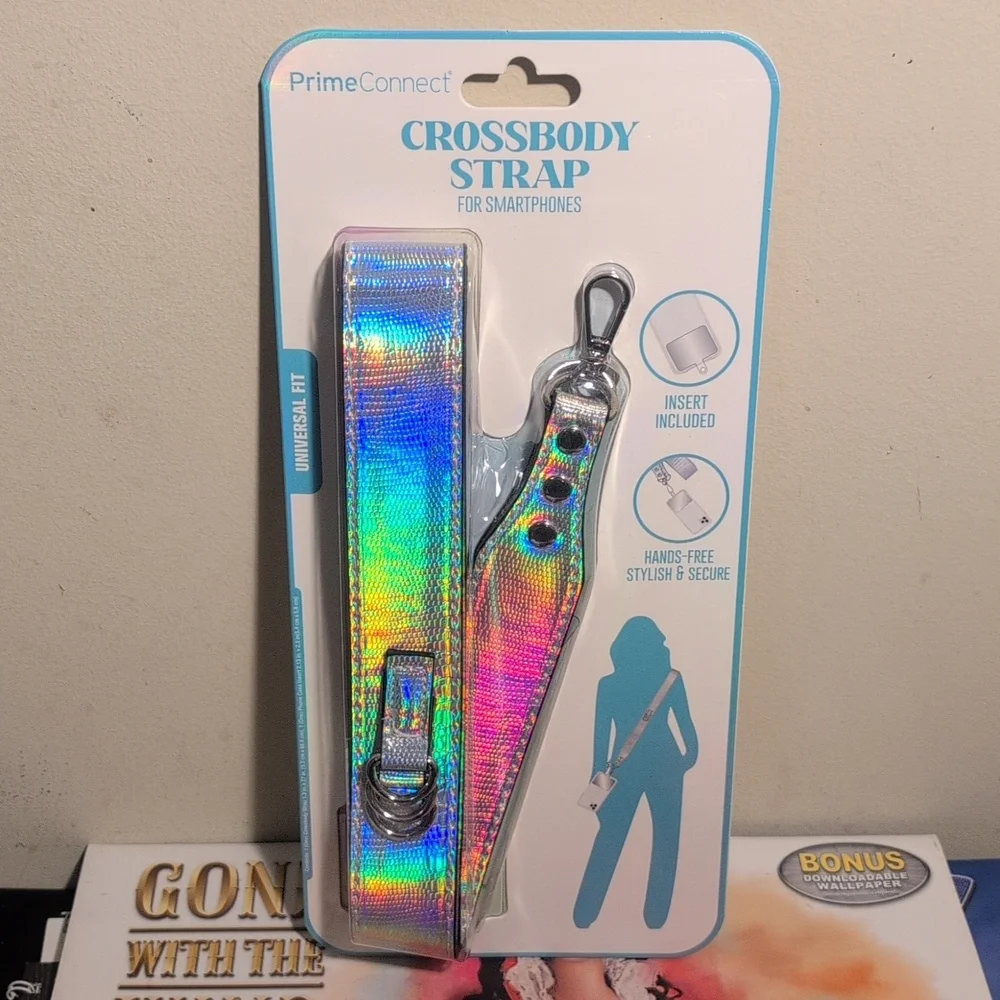 Silver Metallic Smartphone Crossbody Purse Strap Cellphone Accessory Clip & Hook